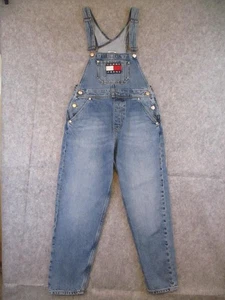 Tommy Jeans Overalls Womens XS Blue Denim Bib Flag Logo Adjustable Straps 30x28 - Picture 1 of 15