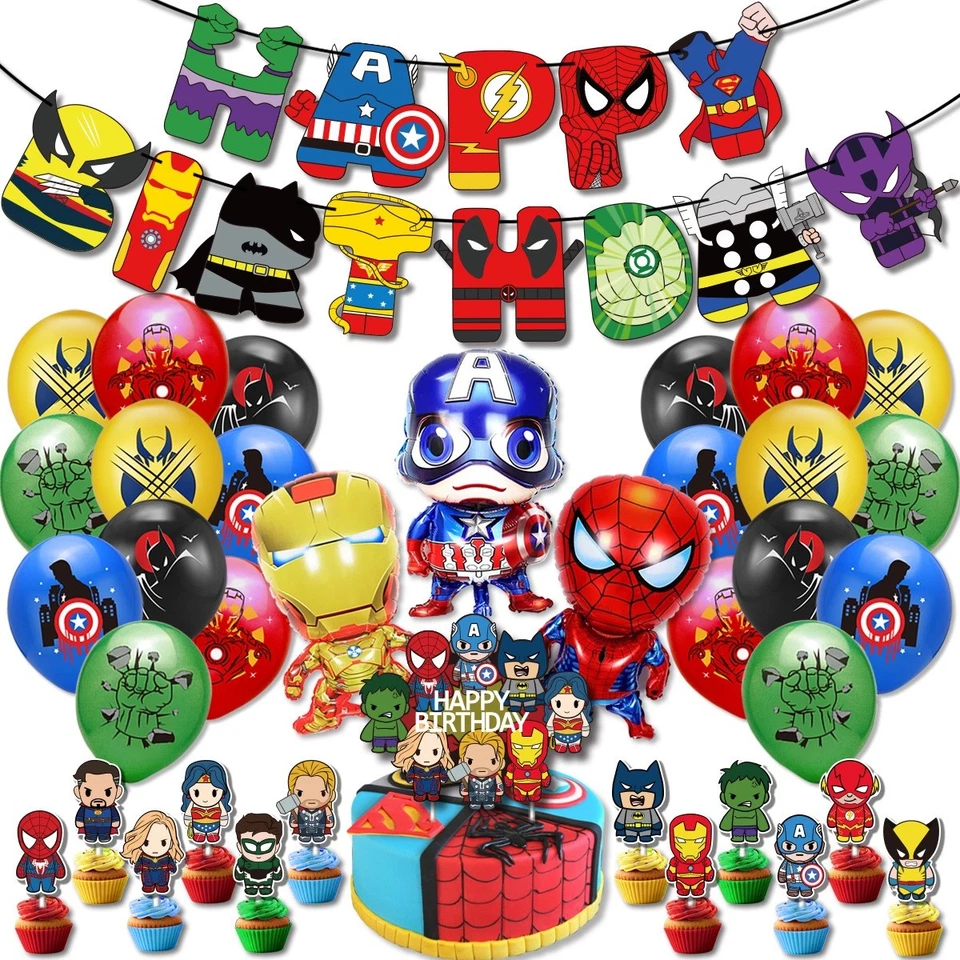 Superhero Marvel Avengers Party Supplies Balloons Banner Birthday Decorations - image 1 of 3