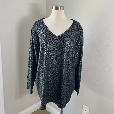 Liz & Me Sport женщин плюс 3 X цветочный длинным рукавом V шеи металлический туника Топ рубашка - Изображение 1 из 4