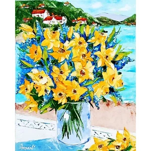 Narzissen Gemälde Italienisch Öl Leinwand Original Kunst Sorento Italien 16x20 - Bild 1 von 5
