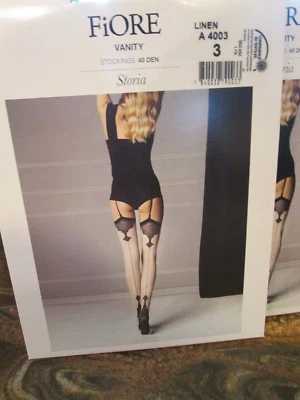 MEIAS DE LIGA ALTA FIORE VAITY SALTO CUBANO COSTURA TRASEIRA COXA TAMANHO 3 PRETO, LINHO - Imagem 1 de 4