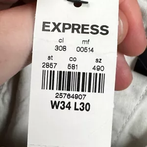 Express Mens Skinny Fit Khaki Pants 34X30 Beige Flat Front Pocket Stretch NEW - Picture 1 of 10
