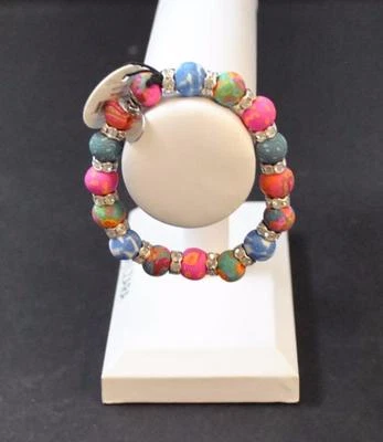 Pulsera artesanal de cuentas de arcilla polimérica elástica cristal checo Jilzara mosaico AA Foto 1 de 4