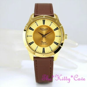 Swiss SC7767 OMAX Timeless Classic Brown Leather Unisex Gold PL Seiko Movt Watch - Picture 1 of 12