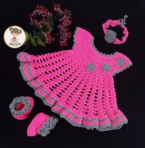 0-3M New Born Cute Baby Girl Hand Made Crochet Soft wool Pink Angle Frock Set - Picture 1 of 6
