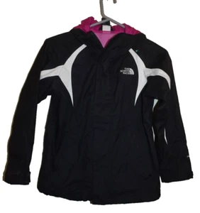 The North Face Jacket Girls Small 7/8 Black Pink Full Zip Hyvent Rain Coat Hood - Picture 1 of 3