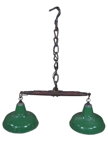 Antique Reclaimed Industrial Green Enameled Pendant Pool Light Horse Yoke 36" Cover