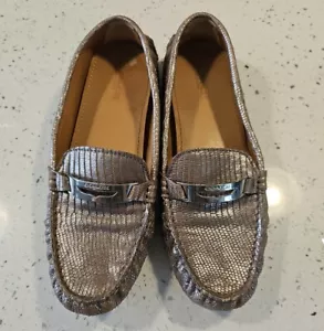 Coach Snakeskin Print Leather Loafers Size 7.5 Silver Gray - Picture 1 of 11