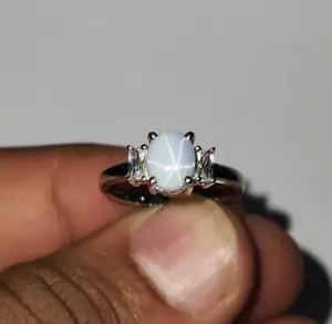 Handmade Lab Created Lindy star sapphire and zirconia sterling silver ring - Picture 1 of 9