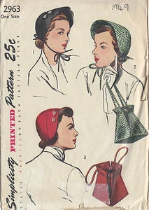 1949 Vintage Schnittmuster One Size Hüte & Tasche (1127) - Bild 1 von 1
