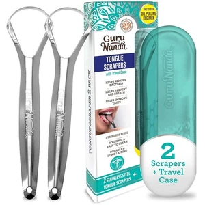 GuruNanda Zungenschaber für Erwachsene (2er Pack) mit Reiseetui, 420 medizinische Qualität - Bild 1 von 5