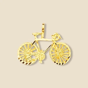14K Solid Gold Bicycle Charm Pendant – Cycling Jewelry, 16x21mm, Polished - Picture 1 of 5