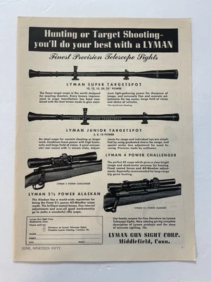 Anuncio impreso vintage 1950 Lyman Gun Sight Corp. anuncio Alaskan Challenger Foto 1 de 2
