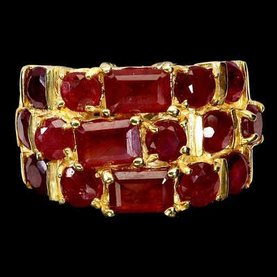 Anillo de plata de ley 925 rubí octágono 6x4 mm joyas de piedras preciosas naturales talla 8 Foto 1 de 4