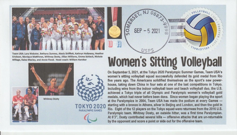 6° Cachets Tokio 2020 Medalla de Oro Paralímpicos EE. UU. Voleibol Sentado Femenino Foto 1 de 1