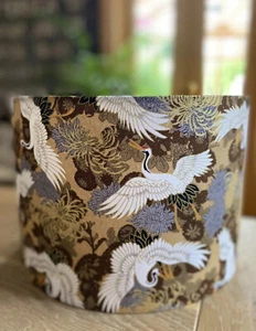 NEW MADE TO ORDER LAMPSHADE JAPANESE ORIENTAL CRANES BIRD BROWN TAUPE MOCHA GOLD - Picture 1 of 6