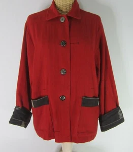 Veranda Wear Damen M rot schwarz handgewebt Guatamala Art to Wear Jacke Blazer - Bild 1 von 11