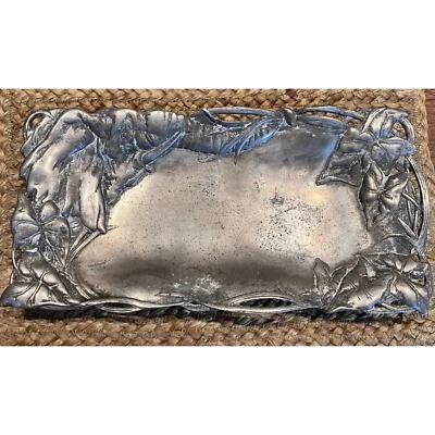 Bandeja de hojas de elefante Arthur Court 1999 vintage metal tono plata, rectangular  Foto 1 de 4