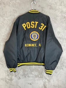 Nylon Jacket-w/yellow "Post 31 Kewanee, Illinois" Holloway Vtg. Black - Picture 1 of 13