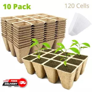 10 Pack Seed Starting Trays Peat Pots for Seedlings Seed Starter Tray 120 Cells - Picture 1 of 5