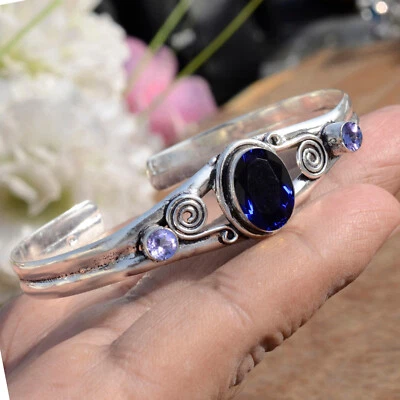 Tanzanite Amethyst Cut Gemstone 925 Sterling Silver Bracelet For Everyone Gift - Image 1 of 4