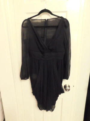 Vestido Rickie Freeman Teri Jon Negro Seda Gasa Plisado Cortinas Cintura Imperio 2 Foto 1 de 4