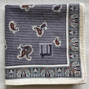 VTG Handkerchief dunhill Purple Cotton Houndstooth & Paisley Pocket Square 19" - Picture 1 of 3