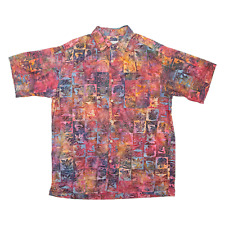 Vintage TRAVEL SMITH Mens Hawaiian Shirt Pink 90s Crazy Pattern L