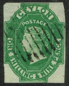 Ceylon 1857 1s9d grün SG11 4m Light Cancel ex Robson Lowe sehr guter Zustand Kat. 800,00 £ - Bild 1 von 1