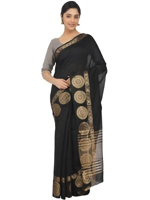 Sari Tant tejido de polialgodón para mujer con borde Zari con pieza de blusa Foto 1 de 4