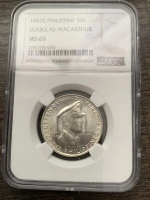 1947 S PHILIPPINE 50c DOUGLAS MACARTHUR NGC MS65 - Image 1 of 4