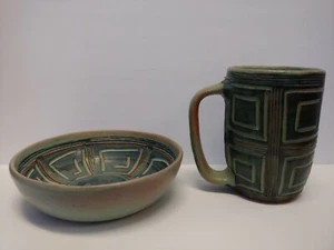 Vintage Lot 2 puertoricanische Keramik Kaffeetassen und Schüssel Blie grün - Bild 1 von 10