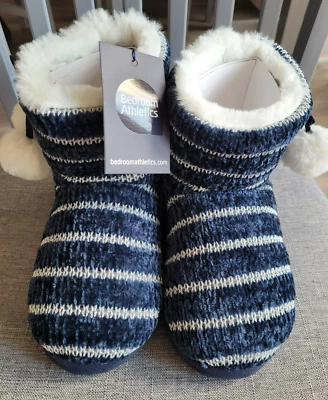 Botas Deportivas Kylie Chenille Tejidas Dormitorio-Rayas Azules y Blancas-M (Reino Unido 5/6) Foto 1 de 4