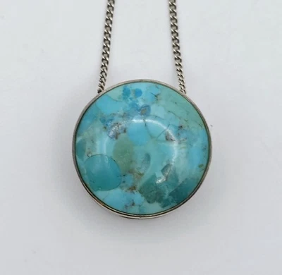 Vintage Double Sided Turquoise Calsilica Sterling Silver Pendant Necklace Native - Image 1 of 4