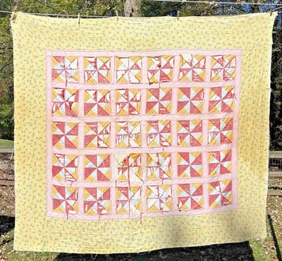Vintage 1930's Windmill Scrap Quilt & Calico Apple's Cutters Quilt Repurpose - Image 1 of 4