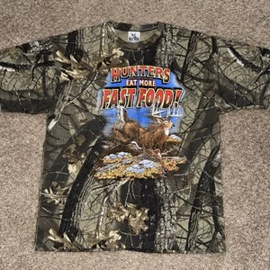 Vtg Buck Wear Hunters Eat More Fast Food Realtree Camo T Shirt XL Single Stitch - Picture 1 of 8