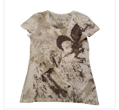 Camisa Mudd Y2k Affliction Junior Talla Mediana Crema y Marrón Foto 1 de 4