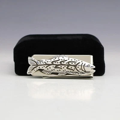 NATIVO AMERICANO NAVAJO PLATA ESTERLINA PEZ CLIP DINERO Foto 1 de 4