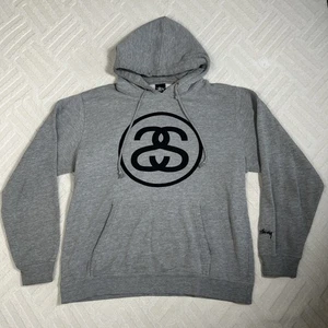 Stussy Hoodie Mens Large Grey Hood Spellout Pullover Skate Y2K Streetwear - Picture 1 of 8