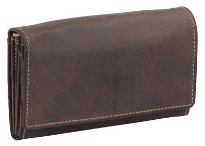 Damenbörse LEAS Langgeldbörse in Echt-Leder, Portemonnaie dunkelbraun