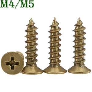 M4 M5 Viti in legno autopulenti in ottone massiccio metrico Phillips testa piatta controaffondate - Foto 1 di 9