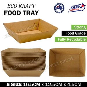 10x Small Kraft Paper Food Tray Eco Party Catering Disposable Snack Box Takeaway - Picture 1 of 8