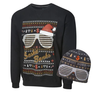 WWE Sasha Banks Ugly Christmas Sweatshirt and Beanie Package Men's Size 3X NIP - Picture 1 of 3