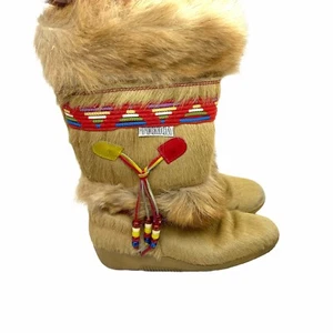 Tecnica Winter Boots Women's Size US 6.5 EU 37 Tan Goat Fur Round Toe Apres Ski - Picture 1 of 12