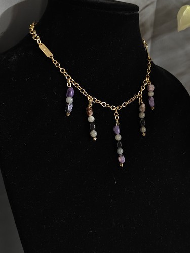 VETEMENTS Collana donna regolabile con frange in labradorite e charoite 17 5 in 20 pollici