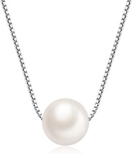 Freshwater Cultured 8MM AAAA White Single Genuine Floating Pearl Pendant Necklac
