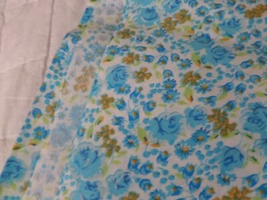 Vintage Turquoise blue roses/gold/white floral fabric 54" x 30"l Poly cotton - Picture 1 of 4