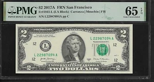 US 2 Dollars 2017A PMG 65 EPQ UNC Fr #1941-L FRN San Francisco Carranza/Mnuchin - Picture 1 of 2