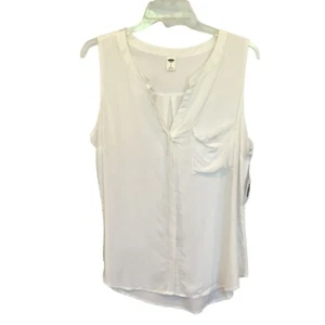 NWT Old Navy Women's High Low Hem V-neck Sleeveless Button White Blouse Sz Large - Picture 1 of 10