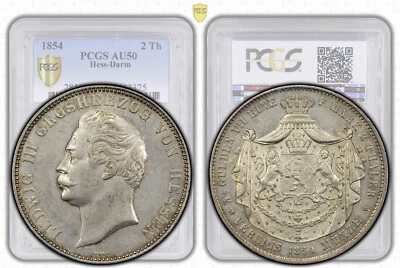 Germany, Hesse Darmstadt, Ludwig III, 2 Taler 1854, PCGS AU 50 - Image 1 of 4
